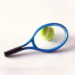 Miniature, Adorable Blue Tennis Racket with Ball!